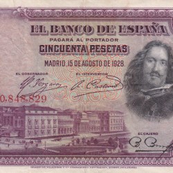 SPAIN 50 PESETAS RARE NOTE # B-2