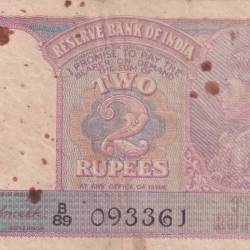 Two Rupees India George six British-India Governor C.D.Deshmukh Extremely Rare note
