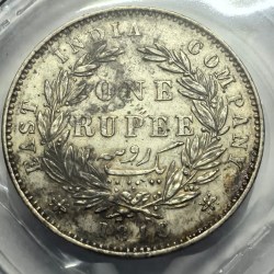 Alternative view of British India Victoria One Rupee Divided Legend 1840 WWS Silver Coin High Grade Rare