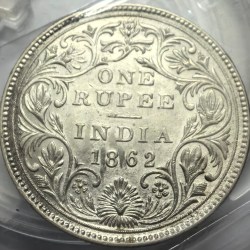 Alternative view of British India One Rupee 1862 4 Pineapple Silver Coin High Grade Unc Rare