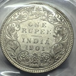 Alternative view of British India Victoria One Rupee 1901 Silver Coin Bunc Rare