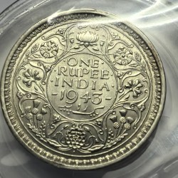 Alternative view of George VI One Rupee 1943 Silver Coin Unc Rare