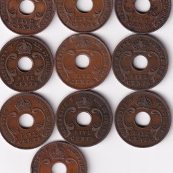 Alternative view of EAST AFRICA 5 CENTS ( 10 DIFFERENT DATES ) RARE 10 PCS SET #Z-1346