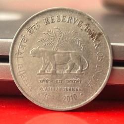 2 Rupee Reserve Bank of India 1935-2010 Platinum Jubilee Calcutta Mint Commemorative Coin