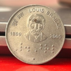 2 Rupee LOUIS BRAILLE 1809-2009 Hyderabad Mint Commemorative Coin