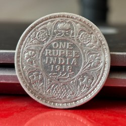 Rare 1918 One Rupee of George V King Emperor Calcutta Mint Silver 11.66 Gram British India Coin Same as per shown given