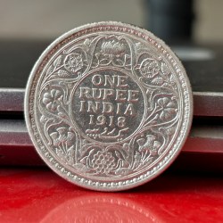 Rare 1918 One Rupee of George V King Emperor Calcutta Mint Silver 11.66 Gram British India Coin Same as per shown given