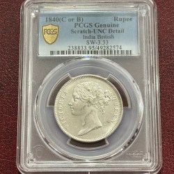 One Rupee 1840 PCGS Graded UNC Detail Coin Rare
