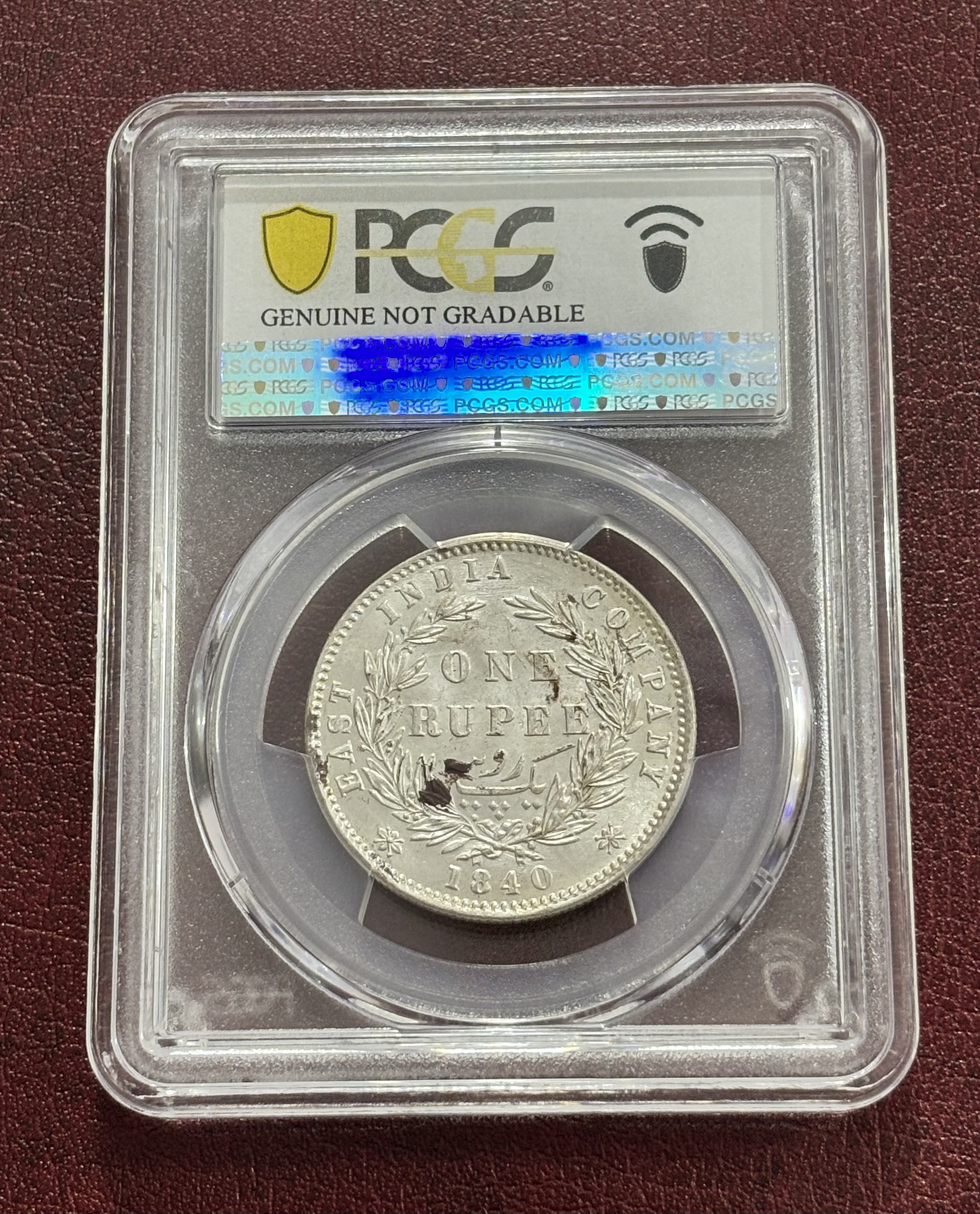 Divided Legend One Rupee 1840 PCGS Graded UNC Detail Coin Rare #2 - Image 2