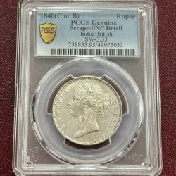 Divided Legend One Rupee 1840 PCGS Graded UNC Detail Coin Rare #3
