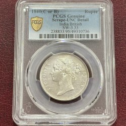 Divided Legend One Rupee 1840 PCGS Graded UNC Detail Coin Rare #4