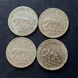 British India King and emperor George vi Denominaton 1/4₹ Year 1947 Same and similar piece available