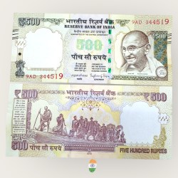 I61 Rs 500 India Banknote Signature Series Signed by Raghuram Rajan Inset Plain 2015 Telescopic Braille Issue UNC Unique and Rare