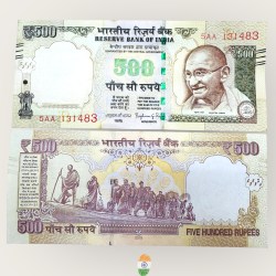 I64 Rs 500 India Banknote Signature Series Signed by Raghuram Rajan Inset R 2015 Telescopic Braille Issue UNC Unique and Rare