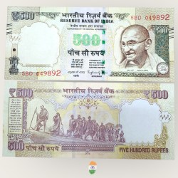 I66 Rs 500 India Banknote Signature Series Signed by Raghuram Rajan Inset R 2016 Telescopic Braille Issue UNC Unique and Rare