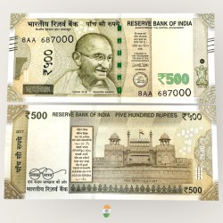 I76 Rs 500 India Banknote Signature Series Signed by Urjit Patel Inset F 2017 Issue UNC Unique and Rare