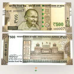 I75 Rs 500 India Banknote Signature Series Signed by Urjit Patel Inset S 2017 Issue UNC Unique and Rare