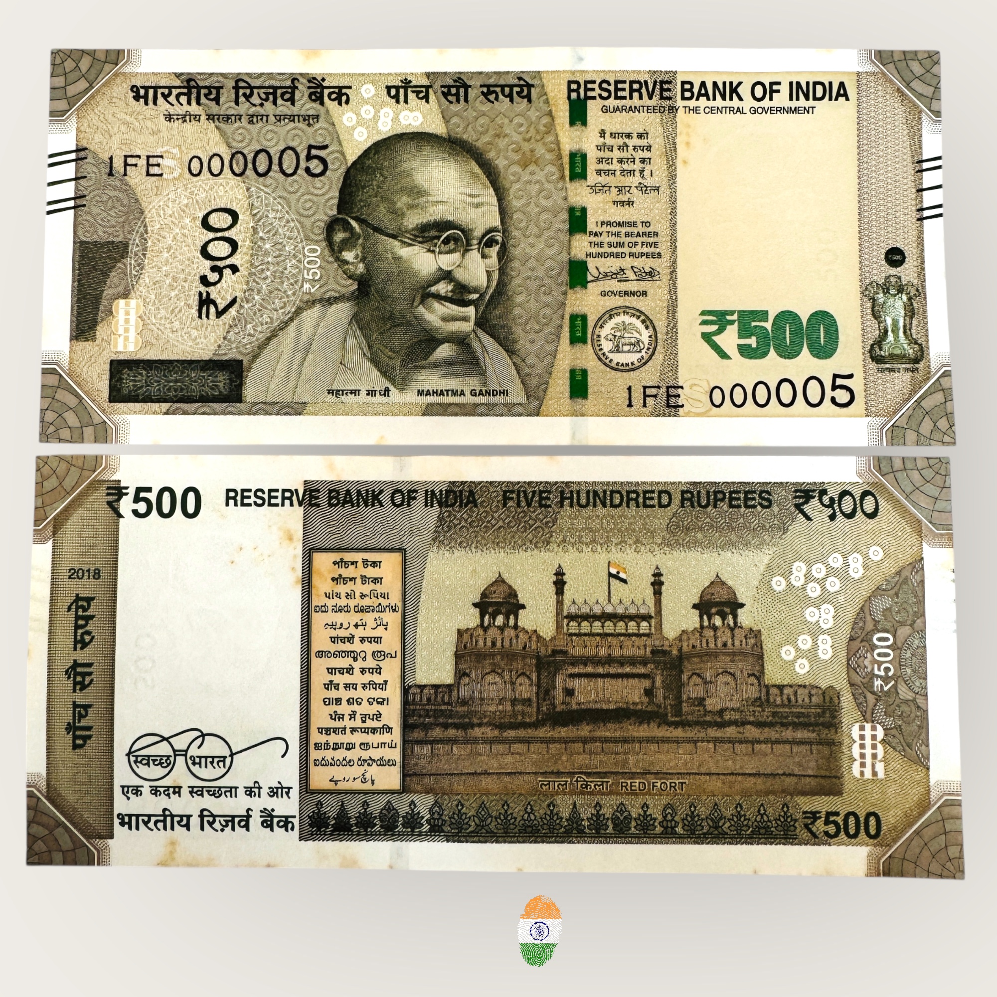 I86 Rs 500 India Banknote Signature Series Signed by Urjit Patel Inset S 2018 Issue UNC Unique and Rare
