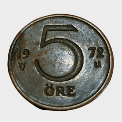 Alternative view of SWEDEN Bronze 5 ORE Year 1972 Gustaf VI Adolf in Collectable Grade.