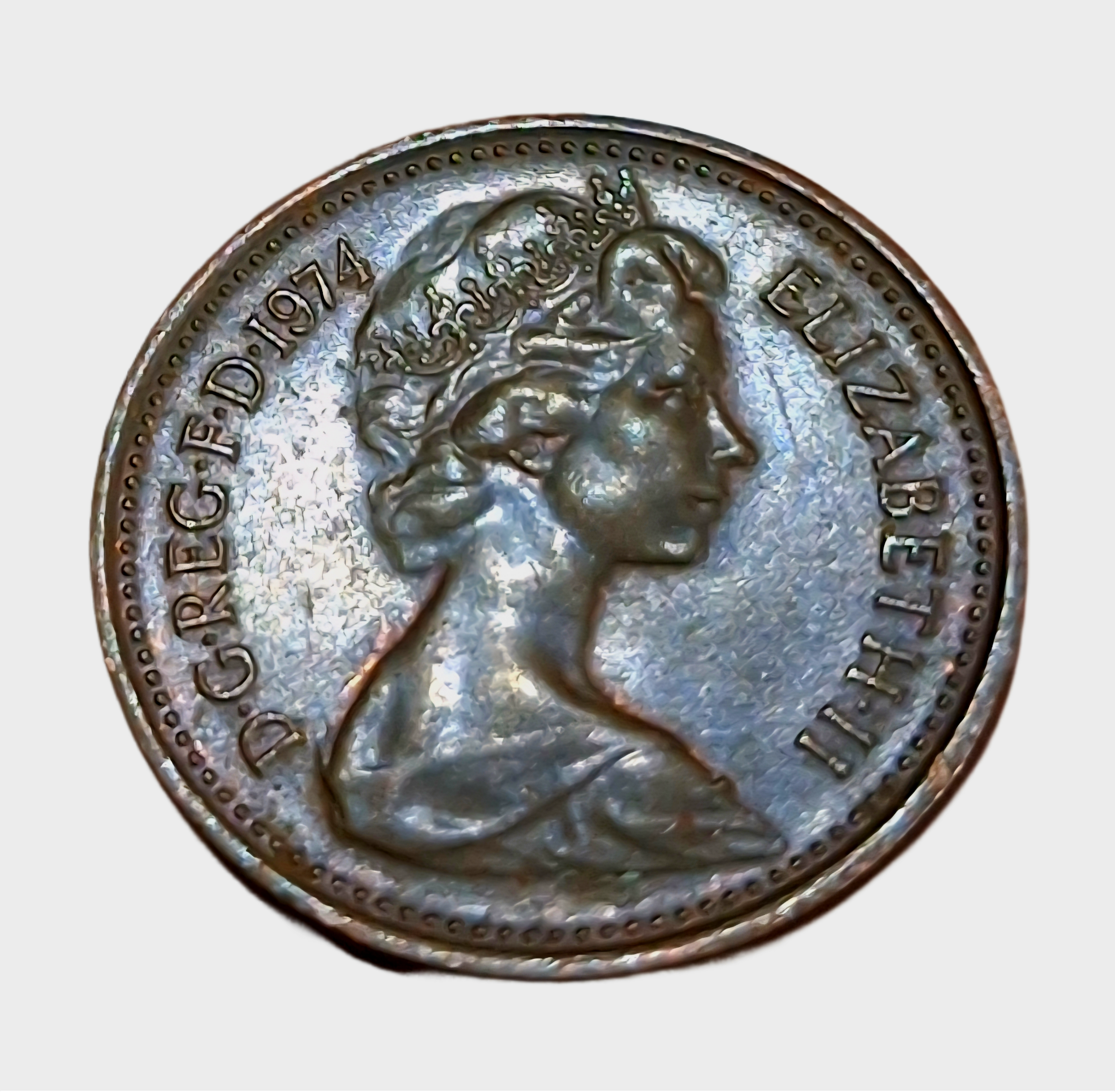 GREAT BRITAIN Bronze ONE NEW PENNY Year 1974 Queen ELIZABETH-II in High AUNC Grade. - Image 2