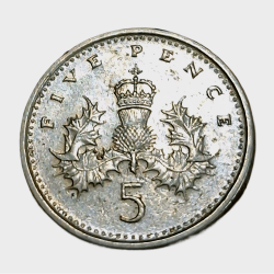 GREAT BRITAIN Cu/Ni 5 PENCE Year 1995 "CROWNED THISTLE" Queen ELIZABETH-II in High Collectable Grade.