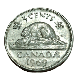 CANADA Nickel 5 CENTS Year 1969 Queen ELIZABETH-II **SCARE** High Collectable Grade.