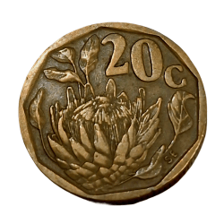 SOUTH AFRICA Bronze Platted 20 CENTS Year 1993 Heraldic, Flora, Flowers in Collectable Grade.