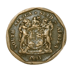 Alternative view of SOUTH AFRICA Bronze Platted 20 CENTS Year 1993 Heraldic, Flora, Flowers in Collectable Grade.