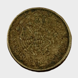 Alternative view of MEXICO Brass 5 DOLLARS Year 1987 "Small Size" Used Condition.
