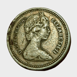 Alternative view of UNITED KINGDOM Brass ONE POUND Year 1983 Queen ELIZABETH-II in Used Condition.