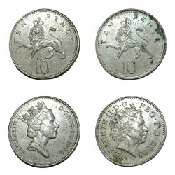 GREAT BRITAIN Cu/Ni TEN PENCE Year 1992 and 2003 Queen ELIZABETH-II "Young & Mature" Portraits SET 2 Coins **SCARE** High Collectable Grades.