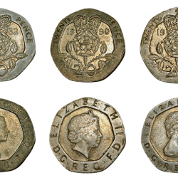 GREAT BRITAIN Cu/Ni 20 PENCE Years 1982/1990/1999 Queen ELIZABETH-II Three Different Varieties SET 3 Coins **RARE** Collectable Grades.