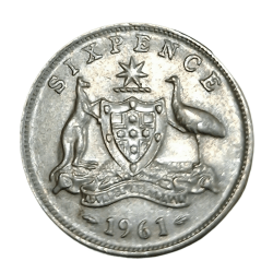 AUSTRALIA Silver SIX PENCE Year 1961 Queen ELIZABETH-II in High Collectable Grade.