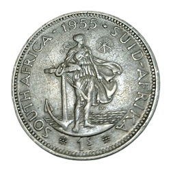 SOUTH AFRICA Silver 1 SHILLING Year 1955 Queen ELIZABETH-II **SCARE** Collectable Grade.