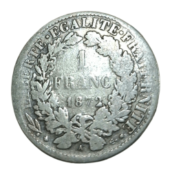Alternative view of FRANCE Silver 1 FRANC Year 1872 in Collectable Grade.