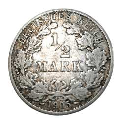 GERMANY Silver 1/2 MARK Year 1905 WILHELM II in Collectable Grade.
