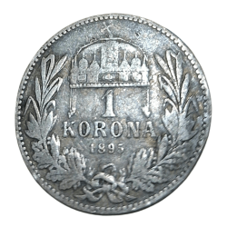 Alternative view of HUNGARY Silver 1 KORONA Year 1895 Saint Stephen's Crown **RARE** Collectable Grade.