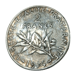 FRANCE Silver 2 FRANCS Year 1914 RAYMOND POINCARE OF FRANCE Weight=10g Diameter= 27.5mm **SCARE** High Collectable Grade.