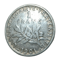 FRANCE Silver ONE FRANC Year 1901 RAYMOND POINCARE OF FRANCE Weight= 5g Diameter= 23mm **SCARE** High Collectable Grade.