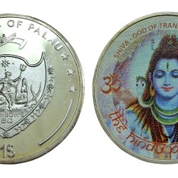 REPUBLIC OF PALAU Silver ONE DOLLAR Special Issue on Indian Supreme God SHIVA Weight= ONE OUNCE [28g] CROWN Size **V.RARE** Proof Uncirculated Grade.