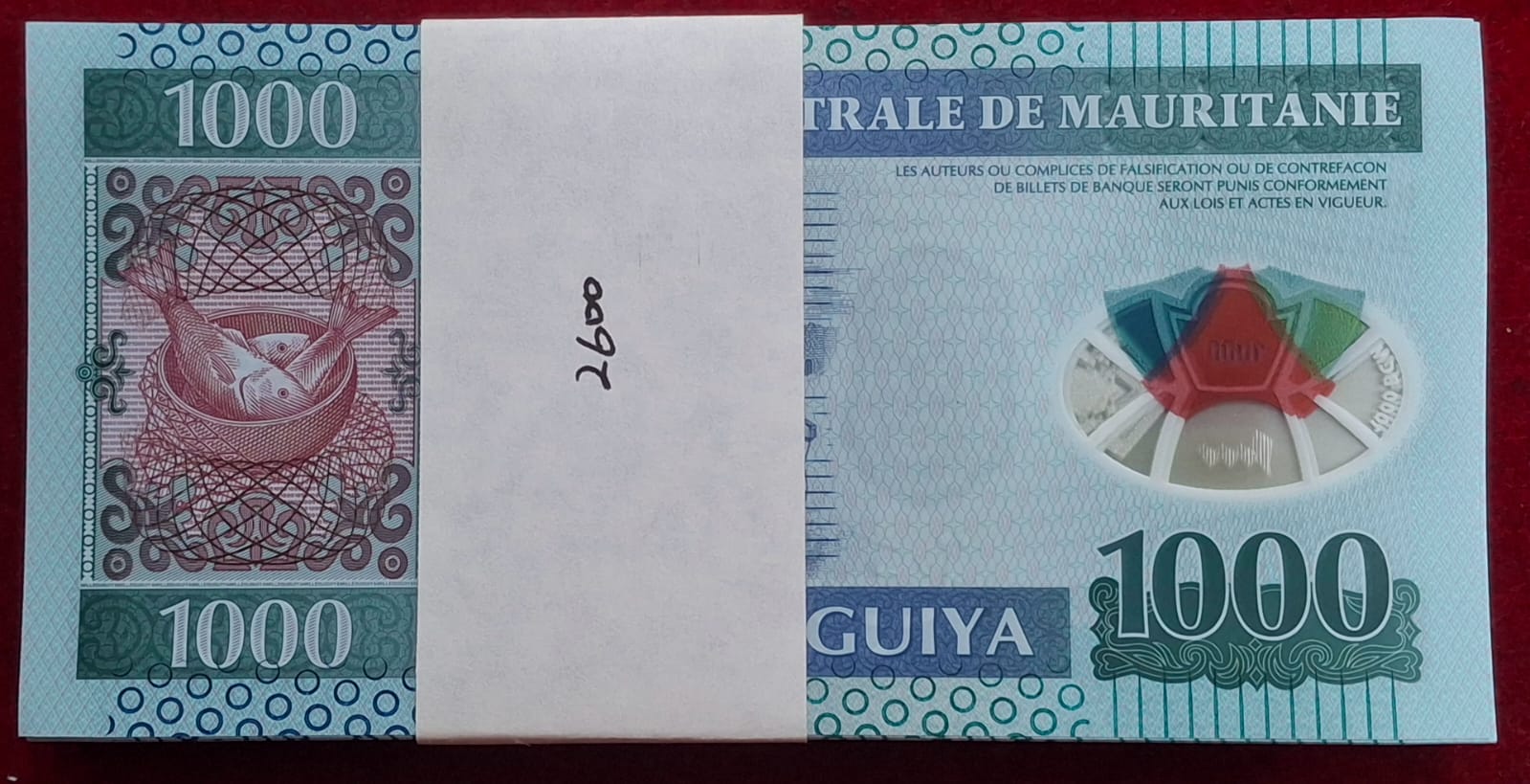 Mauritania 1000 Ouguiya Polymer RARE GEM UNC (100 NOTE) NON- SERIAL PACKET