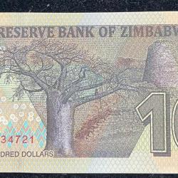 Alternative view of Zimbabwe 100 Dollars GEM UNC RARE NOTE