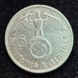 Alternative view of Germany 5 Reichsmark 1937 Paul von Hindenburg Silver (.900) (Weight-13.88 g) rare coin #011