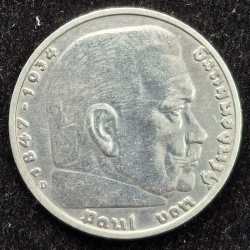 Germany 5 Reichsmark 1938 Paul von Hindenburg Silver (.900) (Weight-13.88 g) rare coin #012