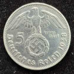 Alternative view of Germany 5 Reichsmark 1938 Paul von Hindenburg Silver (.900) (Weight-13.88 g) rare coin #012