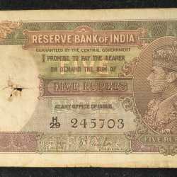 5 RUPEES GEORGE VI GOVERNOR J.B.TAYLOR BUYER WILL RECEIVE SAME CONDITION NOTE AS PER IMAGE