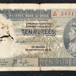10 RUPEES GEORGE VI GOVERNOR J.B.TAYLOR BUYER WILL RECEIVE SAME CONDITION NOTE AS PER IMAGE