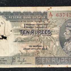 10 RUPEES GEORGE VI GOVERNOR J.B.TAYLOR BUYER WILL RECEIVE SAME CONDITION NOTE AS PER IMAGE