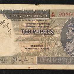 10 RUPEES GEORGE VI GOVERNOR J.B.TAYLOR BUYER WILL RECEIVE SAME CONDITION NOTE AS PER IMAGE