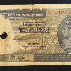 10 RUPEES GEORGE VI GOVERNOR J.B.TAYLOR BUYER WILL RECEIVE SAME CONDITION NOTE AS PER IMAGE